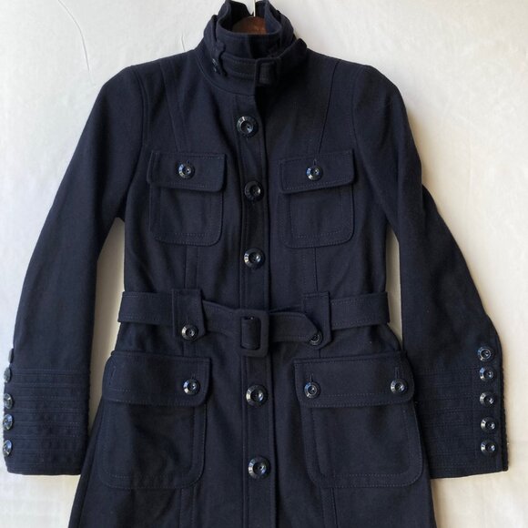 Womens Navy Blue Wool Trench Coat Peacoat Jacket Size Small S Made in Ukraine - Picture 2 of 16